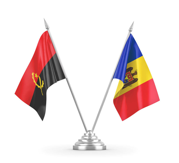 Moldova and Angola table flags isolated on white 3D rendering - Photo, Image