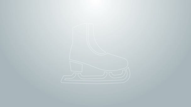 Icono de patines de línea azul aislado sobre fondo gris. Icono de zapatos de patín de hielo. Botas deportivas con cuchillas. Animación gráfica de vídeo 4K - Metraje, vídeo