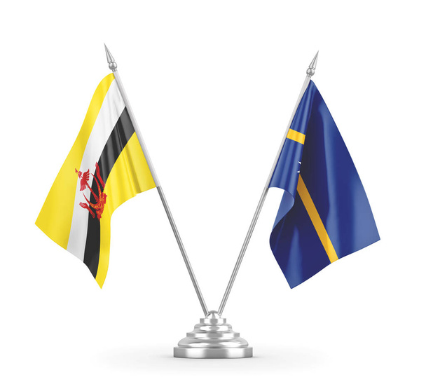 Bandiere da tavolo Nauru e Brunei isolate su rendering 3D bianco - Foto, immagini