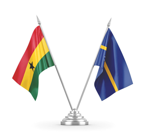 Bandiere da tavolo Nauru e Ghana isolate su rendering 3D bianco - Foto, immagini