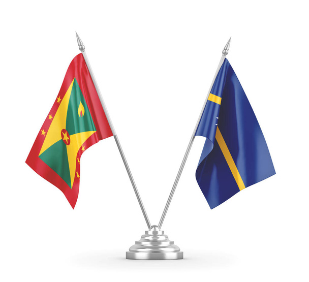 Nauru és Grenada tábla zászlók elszigetelt fehér 3D renderelés - Fotó, kép