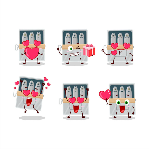 Box of sardines cartoon character with love cute emoticon. Vector illustration - ベクター画像