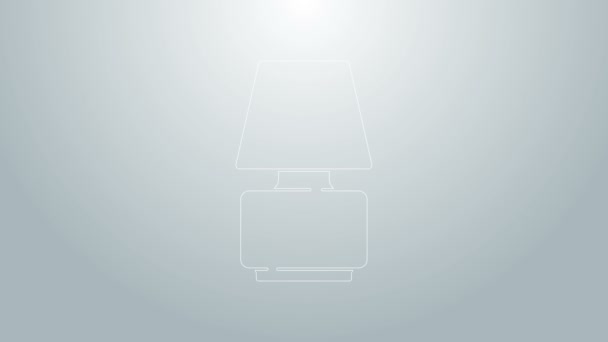 Modrá čára Ikona stolní svítilny izolovaná na šedém pozadí. Grafická animace pohybu videa 4K - Záběry, video