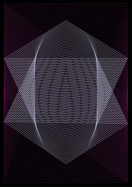 Vector abstract pattern - geometric shapes of lilac and purple intersecting lines on a black background - Vector, Image
