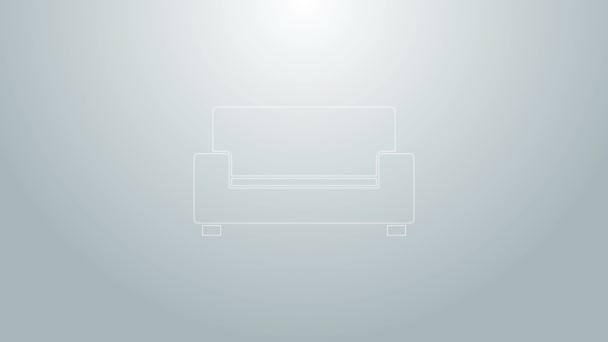 Linha azul ícone do sofá isolado no fundo cinza. Animação gráfica em movimento de vídeo 4K - Filmagem, Vídeo