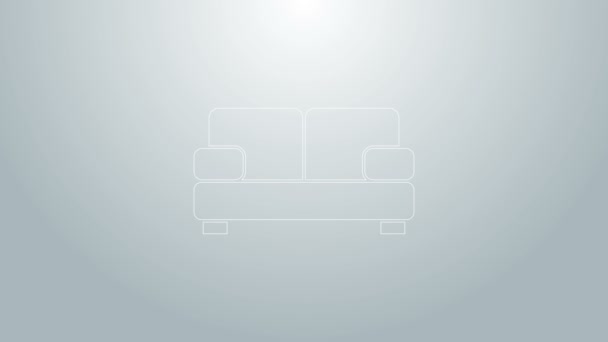 Linha azul ícone do sofá isolado no fundo cinza. Animação gráfica em movimento de vídeo 4K - Filmagem, Vídeo