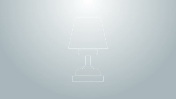 Blauwe lijn Tafellamp pictogram geïsoleerd op grijze achtergrond. 4K Video motion grafische animatie - Video