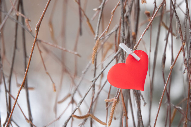 Tarjeta de felicitación para corazones de San Valentín en rosa. sonrientes corazones enamorados asoman por detrás - Foto, Imagen