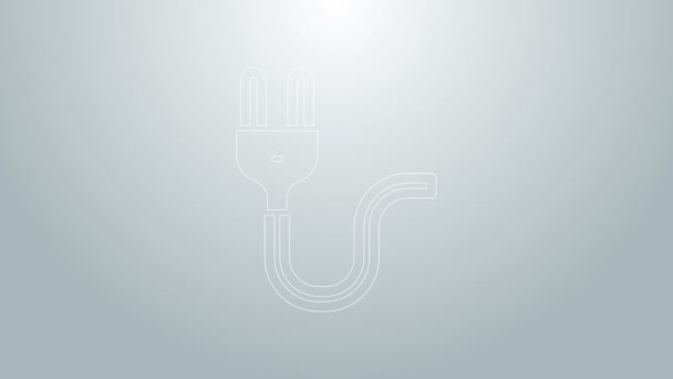 Blue line Electric plug icon isolated on grey background. Concept of connection and disconnection of the electricity. 4K Video motion graphic animation - Footage, Video