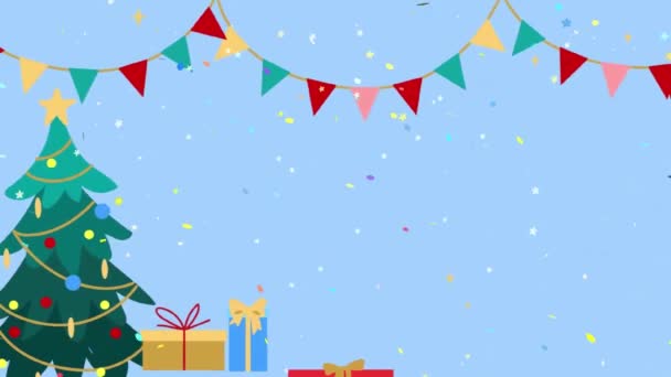 Animierter Weihnachtsbaum mit fallenden Schneeflocken Hintergrund und Kopierraum, Platz für Text. Weihnachtsbaum aus Gold animierten Teilchen. Weihnachtsstimmung. Glitzereffekt. Frohe Weihnachten. - Filmmaterial, Video