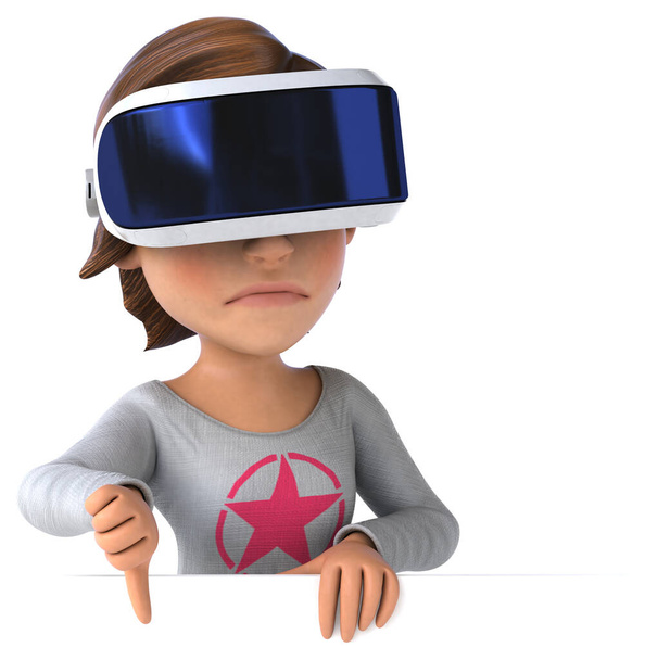 Fun 3D Illustration of a teenage girl  cartoon character  with a VR Helmet - Фото, зображення