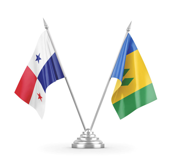 St. Vincent und die Grenadinen und Panama Tischfahnen isoliert - Foto, Bild