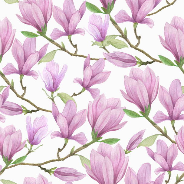 blooming magnolia seamless pattern.Watercolor magnolia flowers - Photo, Image