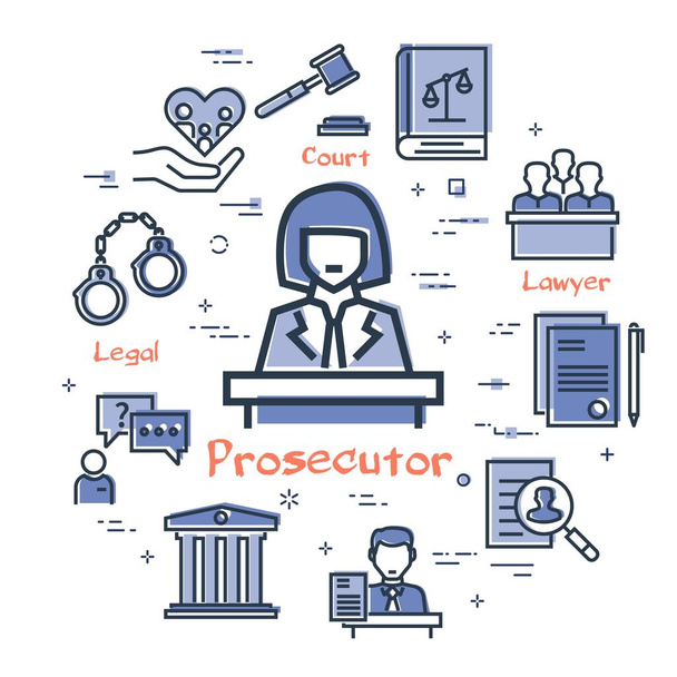 法的手続のベクトルラインバナー-検察官のアイコン - ベクター画像