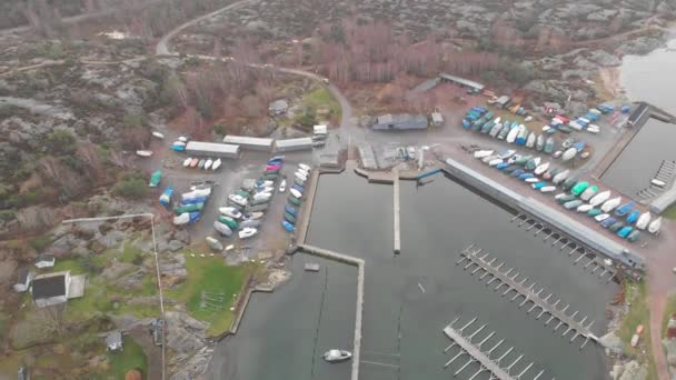 Small and Empty Marina and Winterized Boats, Aerial Circling - Footage, Video