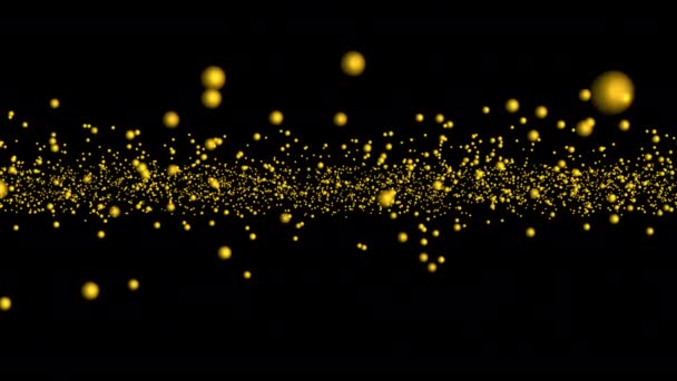 Vyobrazení zlatých prachových částic letících podél trajektorie vlny.Krásná částicová animace se zářivou září - Záběry, video
