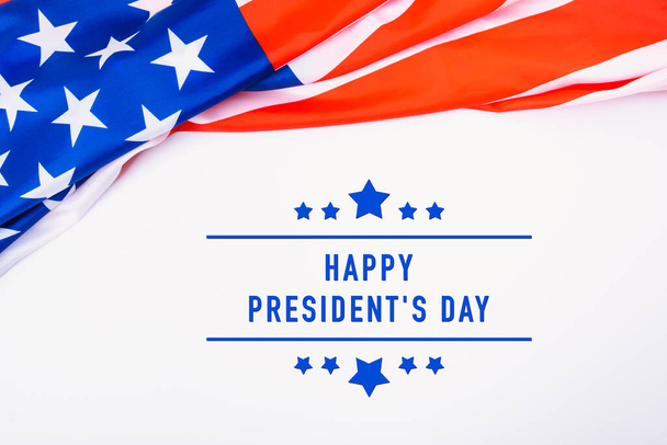 United States National Holidays. American or USA Flag with "HAPPY PRESIDENT'S DAY" text on white background, President Day concept - Fotó, kép