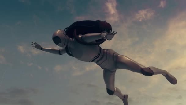 Robotti Laskuvarjohyppy tai putoaminen taivaalle 4k - Materiaali, video
