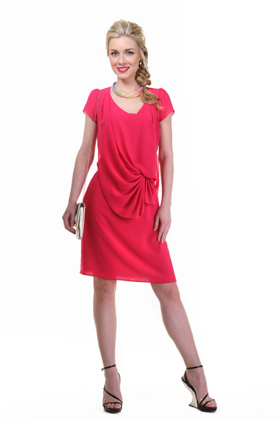 krásné módní blonďaté ženy v červené letní šaty - Fotografie, Obrázek