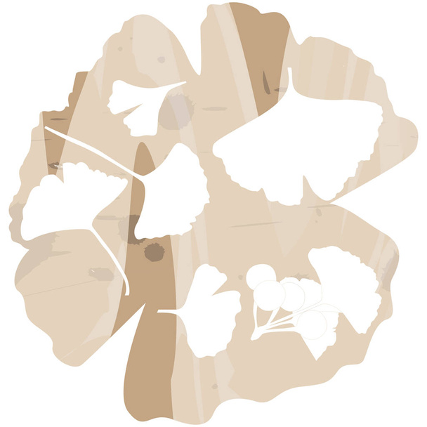 Ginkgo biloba leaf set. Vector realistic silhouettes isolated on brown painted background. Botanical illustration. EPS 10 - Vetor, Imagem