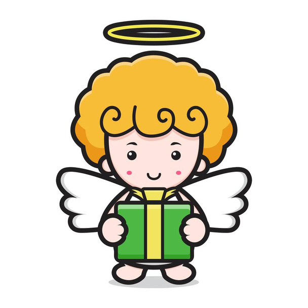 schattig engel cartoon karakter holding box cadeau - Vector, afbeelding