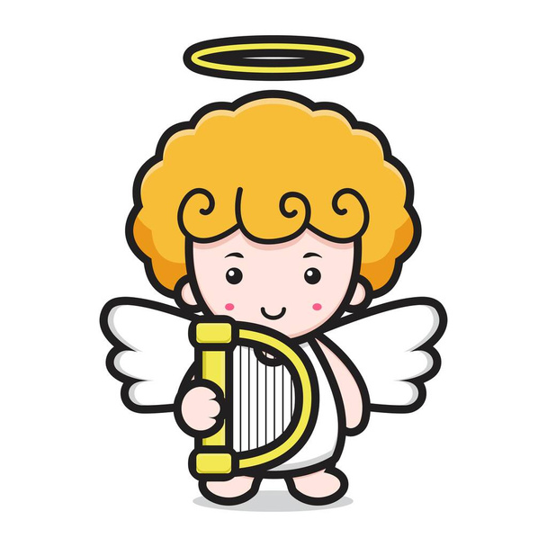 niedliche Engel-Cartoon-Figur mit Harfe - Vektor, Bild