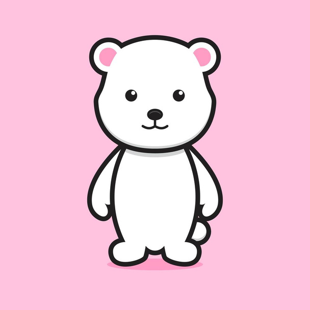 cute white bear cartoon character with smile face. design isolated on pink background - Вектор,изображение