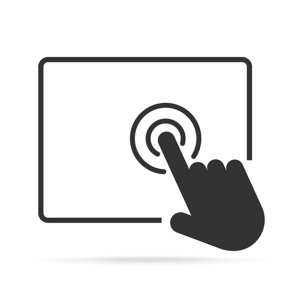 Touchscreen-Tablette Zeichen Symbol. Tablet-Bildschirm mit Hand. - Vektor, Bild