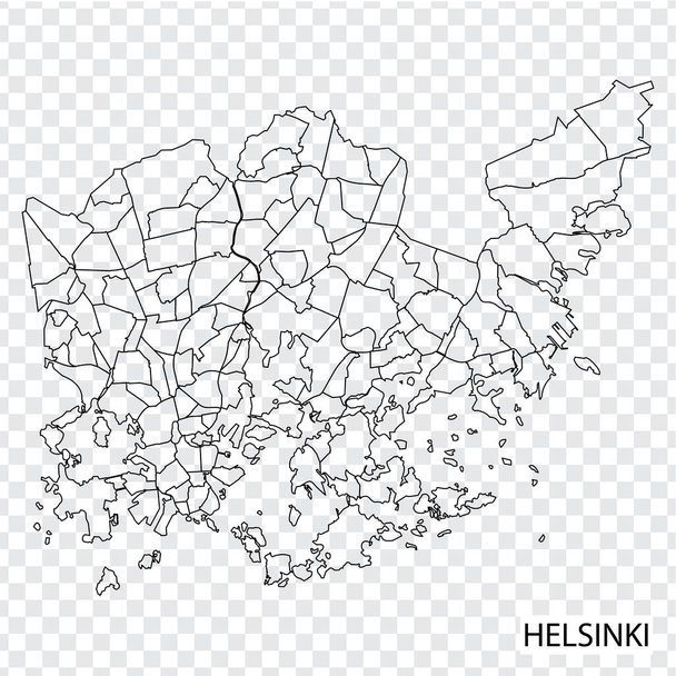 Mappa di alta qualità di Helsinki è una città della Finlandia, con confini delle regioni. Mappa di Helsinki per il tuo sito web design, app, UI. EPS10. - Vettoriali, immagini