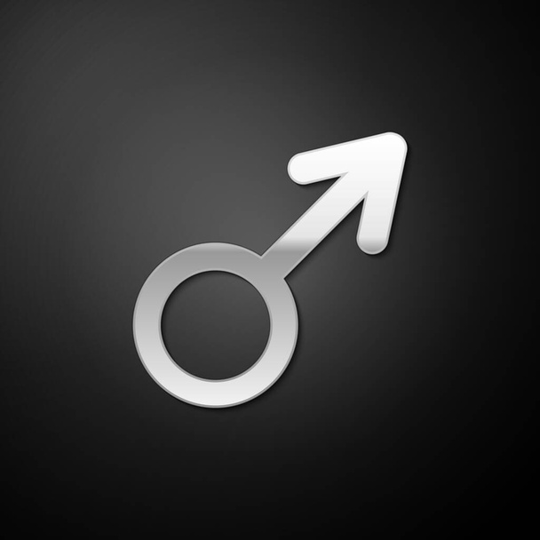 Silver Male gender symbol icon isolated on black background. Long shadow style. Vector. - Vektor, Bild