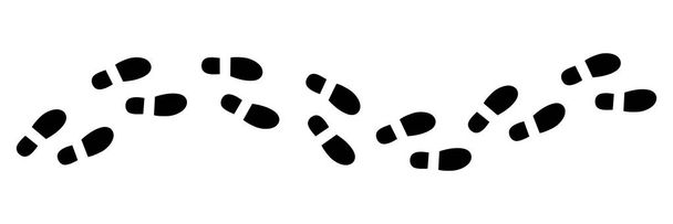Schwarze Fußabdrücke stehen isoliert auf weißem Hintergrund. Schritte Schuhe Silhouette isoliert. - Vektor, Bild