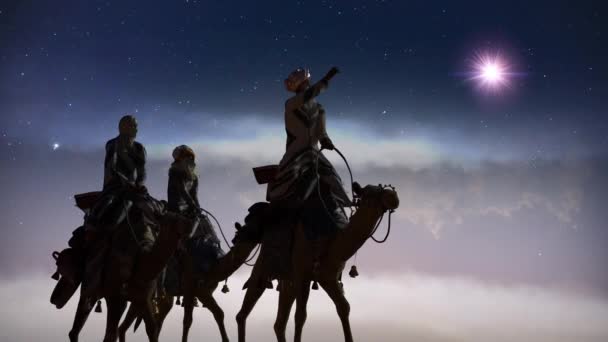Christian Christmas scene with the three wise men and shining star, 3d render - Footage, Video
