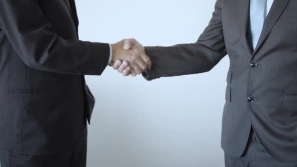 Male business partners standing at white wall - Footage, Video