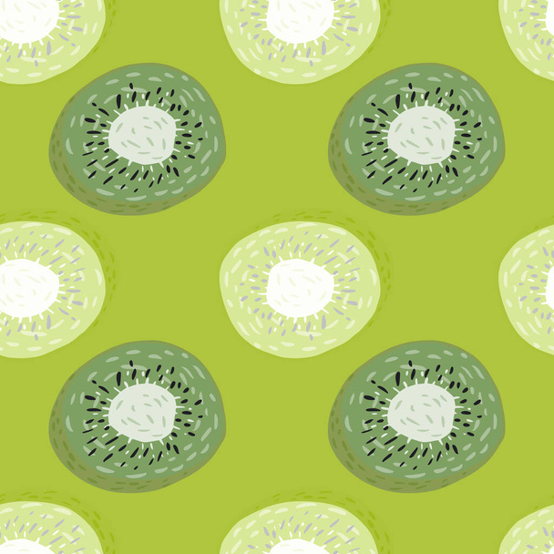 Tropische kiwi slice vormen naadloos voedsel patroon. Handgetekend artwork in groene tinten. Ontworpen voor stof ontwerp, textiel print, verpakking, cover. Vectorillustratie. - Vector, afbeelding