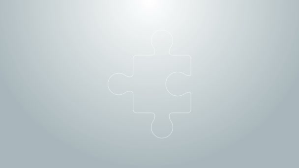 Linea blu Pezzo di icona puzzle isolato su sfondo grigio. Affari, marketing, finanza, layout, infografica, concetto di internet. Animazione grafica 4K Video motion - Filmati, video