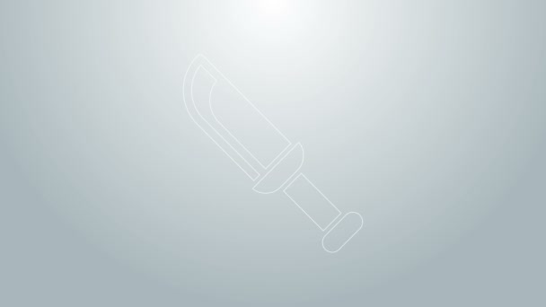 Modrá čára Vojenský nůž ikona izolované na šedém pozadí. Grafická animace pohybu videa 4K - Záběry, video