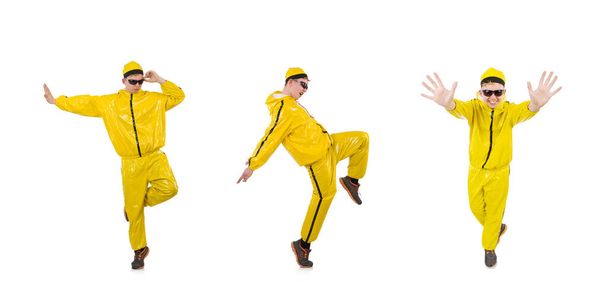 Hombre en traje amarillo aislado en blanco - Foto, imagen