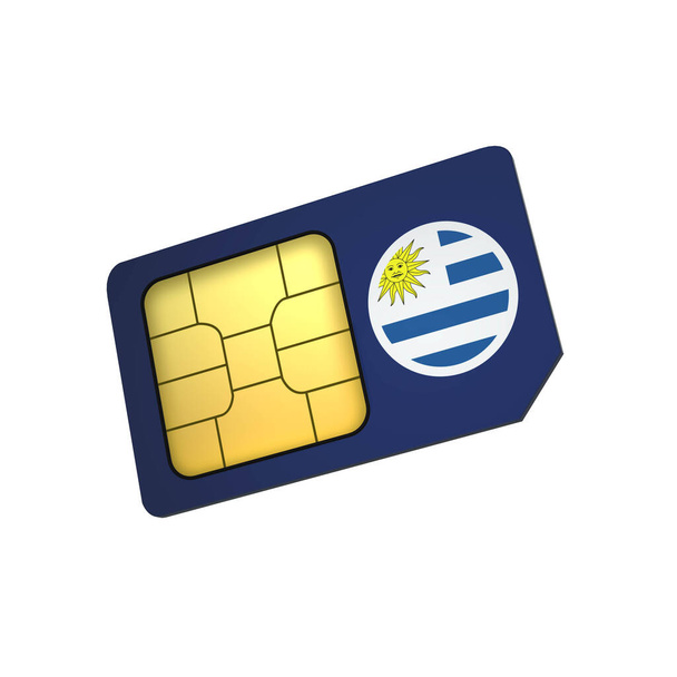 3D mobiltelefon SIM kártya chip Flag of Uruguay izolált fehér alapon. 3d Kiolvasztás - Fotó, kép