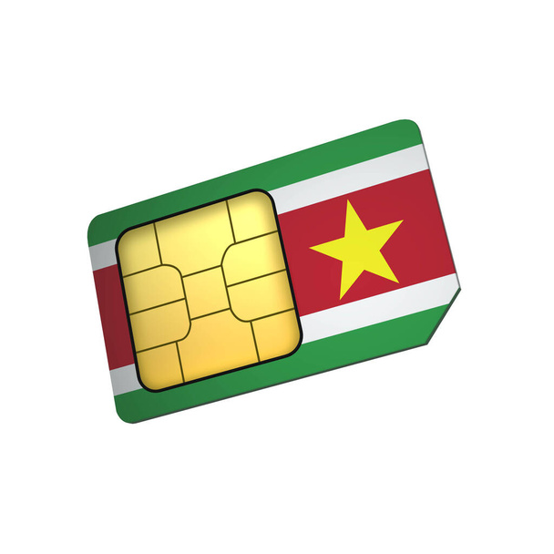3D-Handy-Sim-Karten-Chip mit der Flagge Surinams isoliert auf weißem Hintergrund. 3D-Darstellung - Foto, Bild
