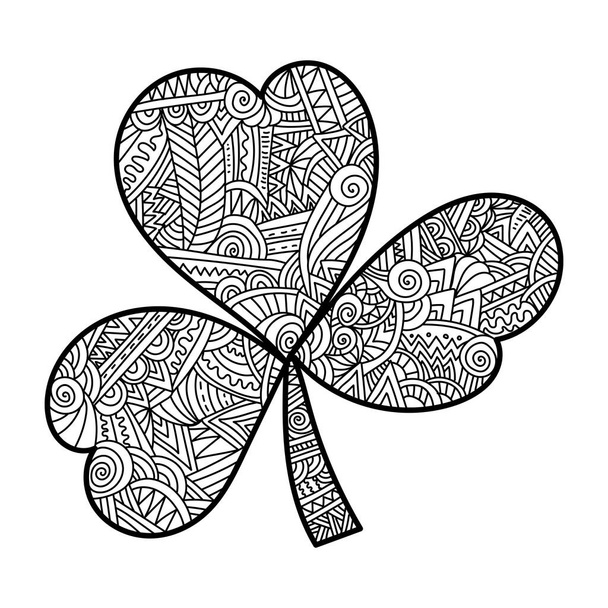 St. Patrick 's Day Kleeblatt, irische Feiertagssymbole in Anti-Stress-Malseite mit kunstvollen Zen-Mustern Vektorillustration - Vektor, Bild