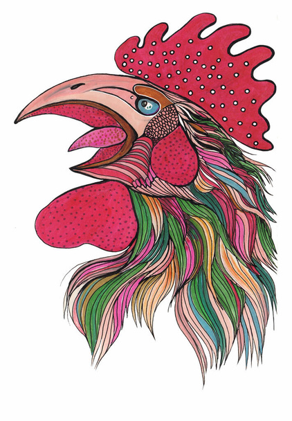 Cock. Bird - drawing with markers. Wallpaper. Use printed materials, signs, items, websites, maps, posters, postcards, packaging. - Photo, Image