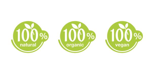 100 naturalny, wegańskie, organiczne ikony zestaw plakietki  - Wektor, obraz
