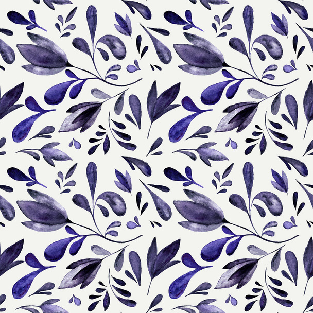 Seamless watercolor pattern of flowers in blue tones. Hand drawn watercolor pattern.  - Foto, Imagem