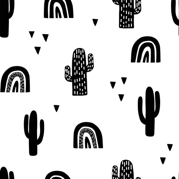 Scandinavian triangle seamless pattern. Vector black and white geometric scandi print. Child trendy background - Vettoriali, immagini