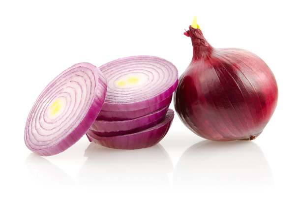 Red Onion and Slices on White Background - Photo, Image