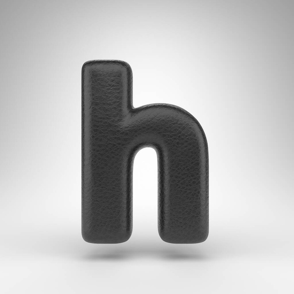 Letter H kleine letters op witte achtergrond. Zwart leder 3D gerenderd lettertype met huidtextuur. - Foto, afbeelding
