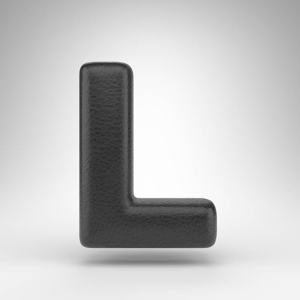 Lettre L majuscule sur fond blanc. Fonte en cuir noir rendu 3D avec texture de peau. - Photo, image