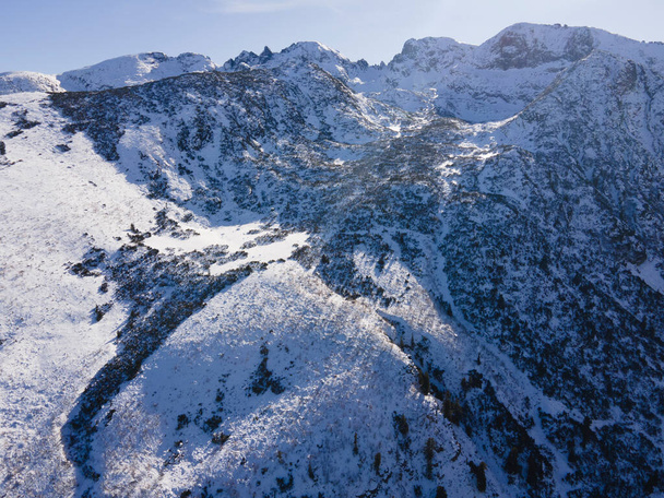Aerial winter view of Kupens and Orlovets peaks, Rila Mountain, Bulgaria - Photo, Image