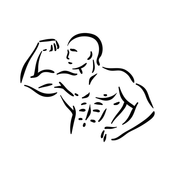 Bodybuilder γυμναστήριο, ο άνθρωπος στο γυμναστήριο με τους μυς. - Διάνυσμα, εικόνα