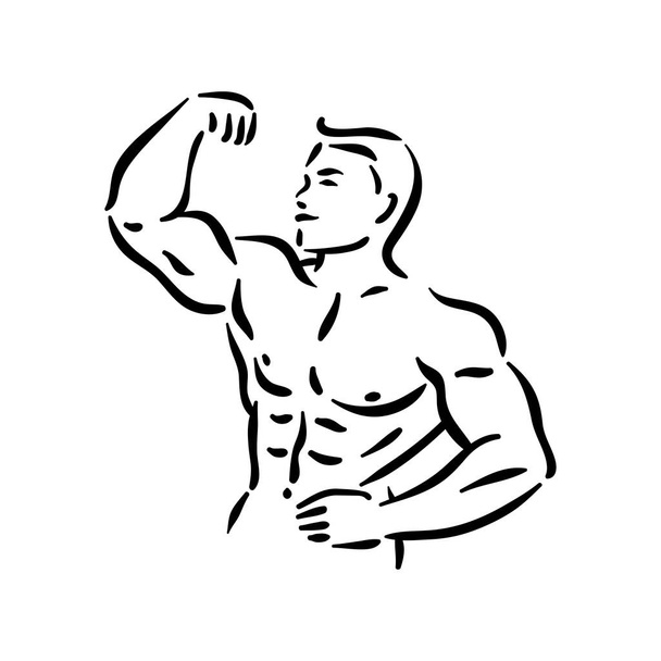 Bodybuilder γυμναστήριο, ο άνθρωπος στο γυμναστήριο με τους μυς. - Διάνυσμα, εικόνα
